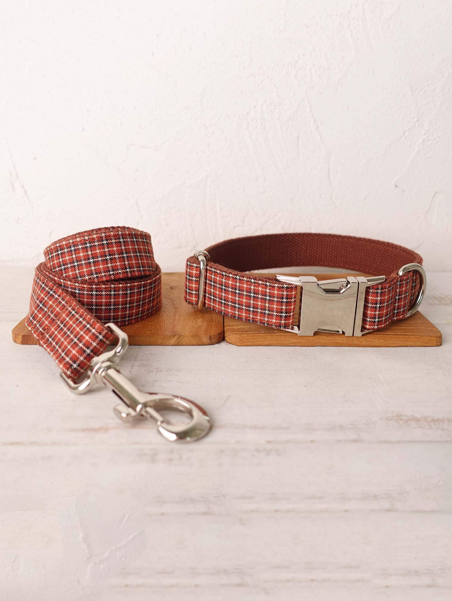 Dog Red Plaid Leash Set - Frenchiely