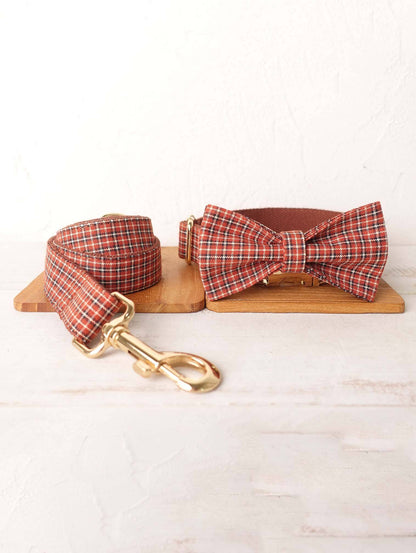 Dog Red Plaid Leash Set - Frenchiely