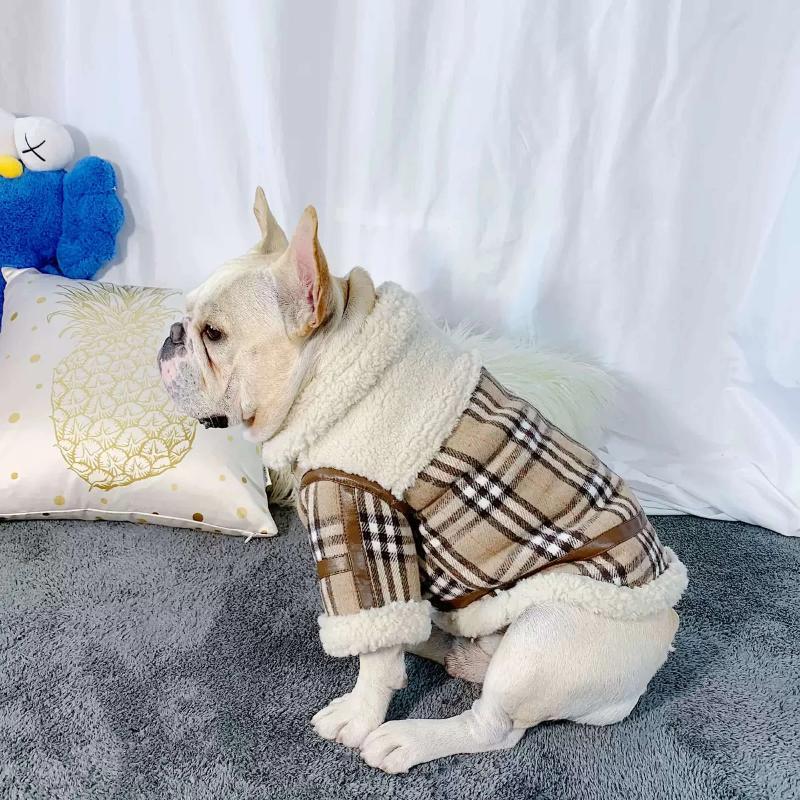 Plaid Dog Winter Jacket Coat with Fur for Frenchies - Frenchiely