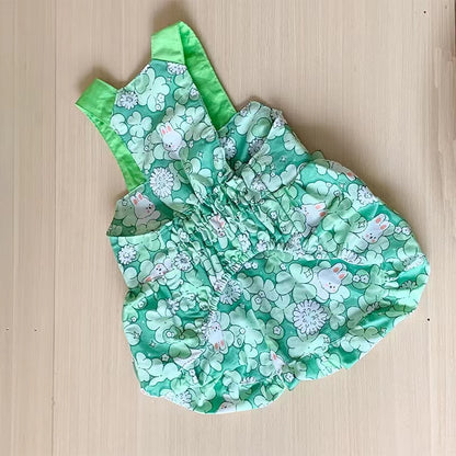 Dog green floral dress with bowtie for small medium dogs by Frenchiely