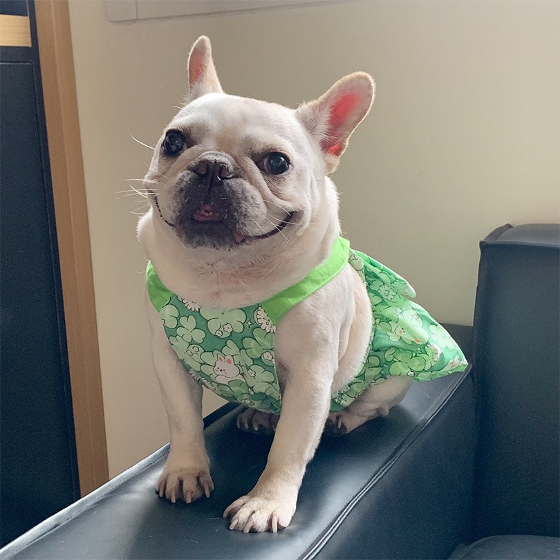 Dog green floral dress with bowtie for small medium dogs by Frenchiely