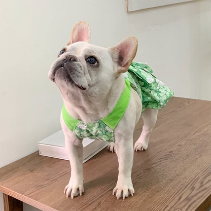 Dog green floral dress with bowtie for small medium dogs by Frenchiely