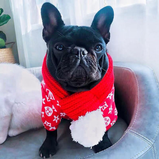 Dog Christmas Pom Pom Scarf for Medium Dogs - Frenchiely