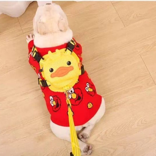 Cartoon Duck Mesh Backpack Harness Bag with Leash - Frenchiely