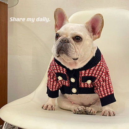 Dog Red Plaid Sweater for French Bulldogs BY FRENCHIELY