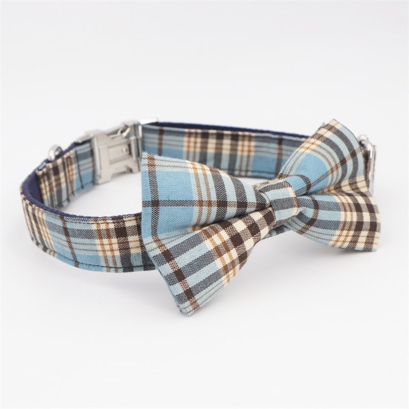 Blue plaid Dog Collar Bow Tie - Frenchiely