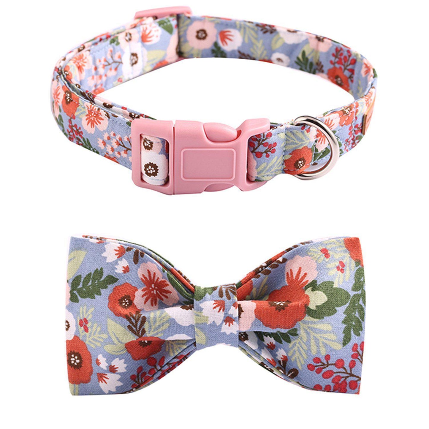 Dog Floral Collar with Adjustable Bow tie Pink Buckle - Frenchiely