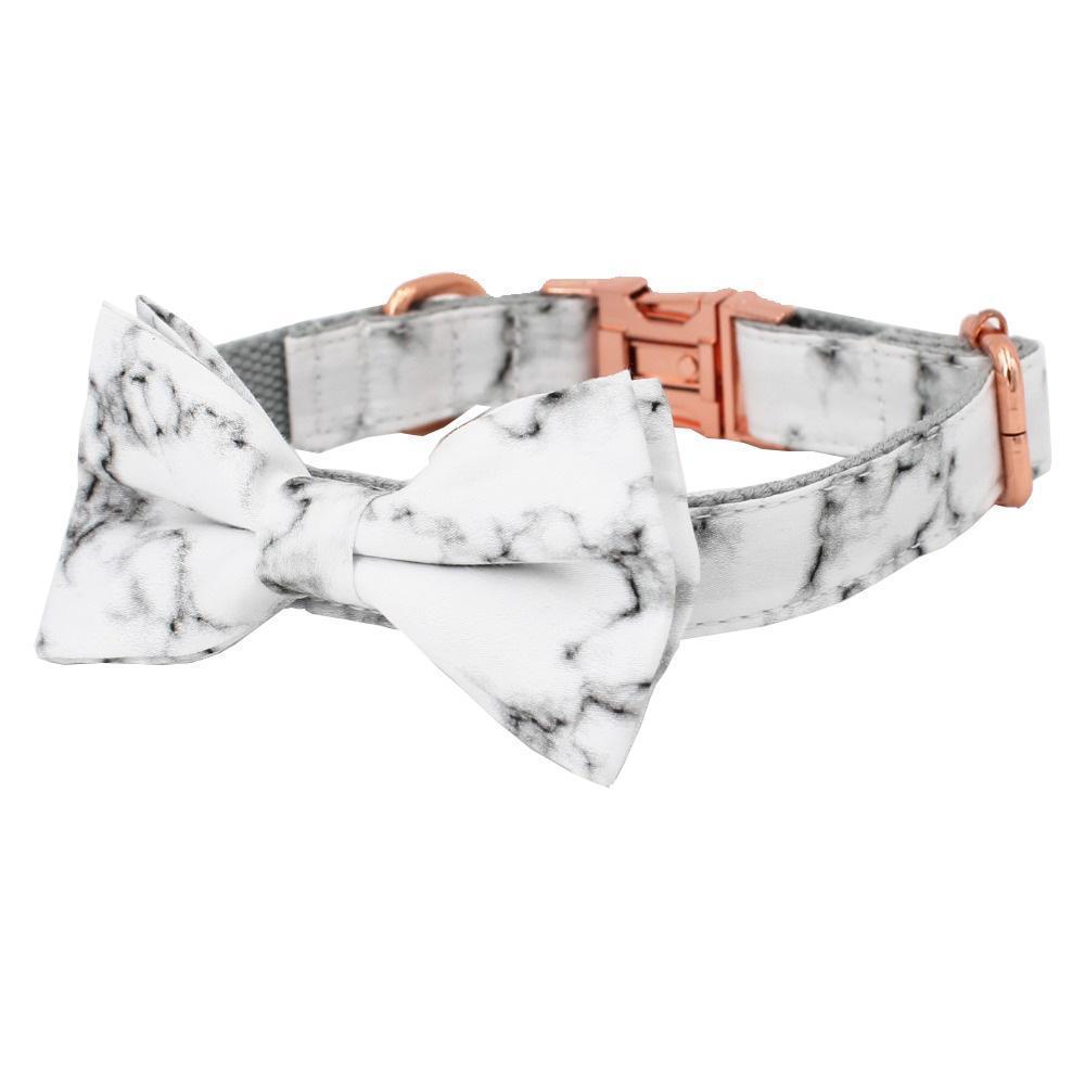 Marble White Adjustable Dog Collar Bow tie - Frenchiely